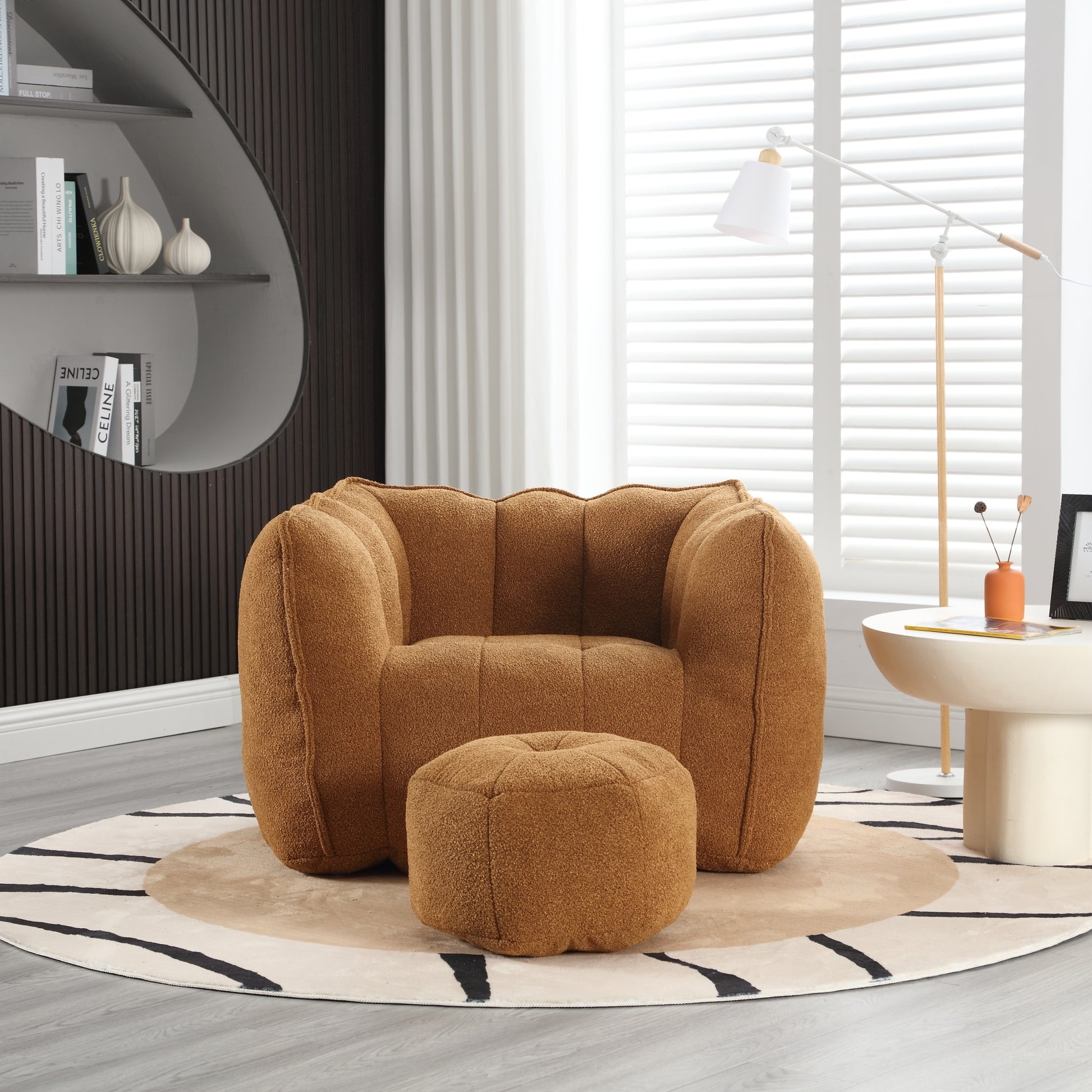 Soft Bean Bag Chair With High Resilient Foam Chips For Living Room And Bedroom,Comfortable Square Lazy Sofa With Footstool, Cover For Adults To Gaming, Reading, And Watching Tv Khaki Yellow Chenille