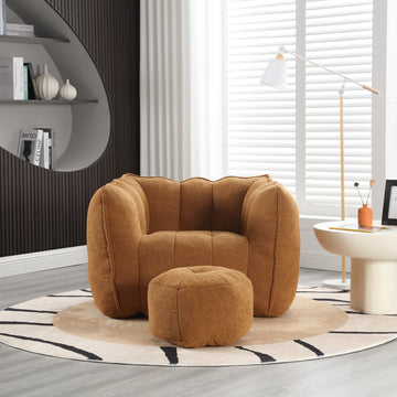 Soft Bean Bag Chair With High Resilient Foam Chips For Living Room And Bedroom,Comfortable Square Lazy Sofa With Footstool, Cover For Adults To Gaming, Reading, And Watching Tv Khaki Yellow Chenille
