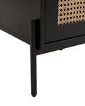 Rattan Storage Cabinet With 3 Large Drawers, Boho Mid Century Wooden Nightstand Drawer Dresser, Sideboard Buffet Cabinet With Storage For Living Room Dining Room Hallway Bedroom, 30 15.8 30 Inches Black Mdf
