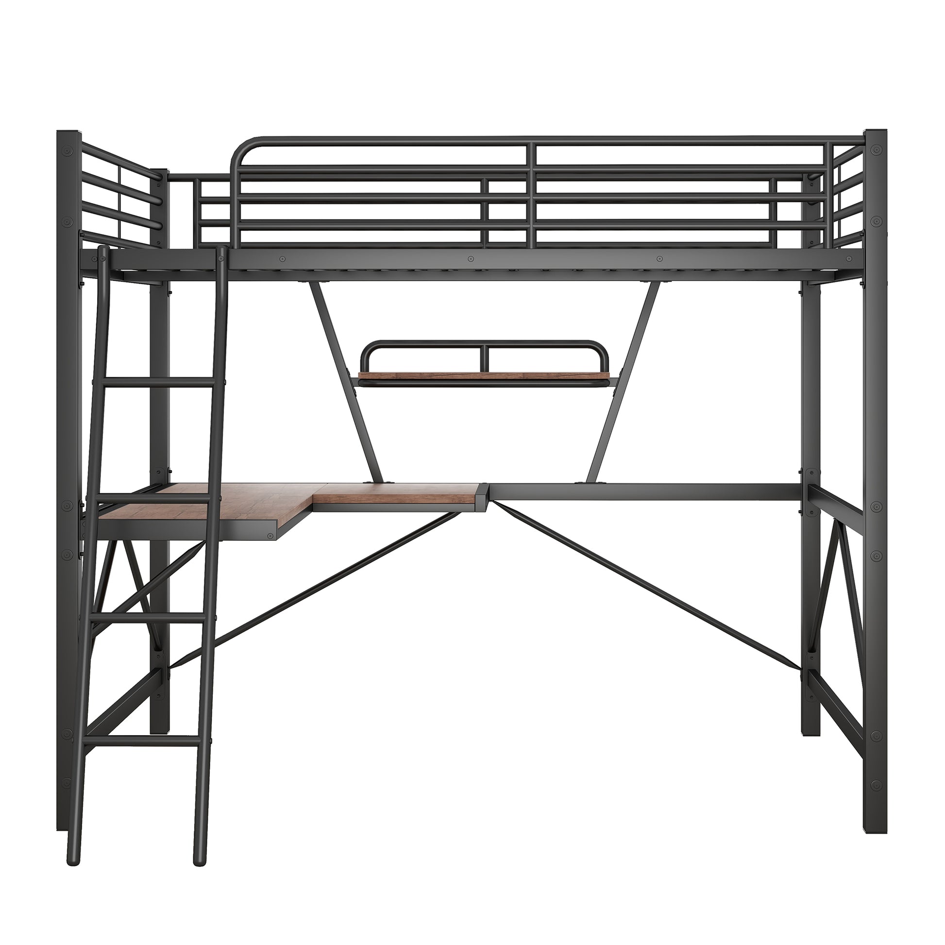 Full Size Loft Metal&Mdf Bed With Desk And Shelf, Black Full Black Metal