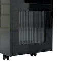 Multifunctional Extendable End Table With Wheels, Side Table With Tempered Glass Door, 2 Storage Shelves, 2 Drawers For Living Room, Black Black Mdf