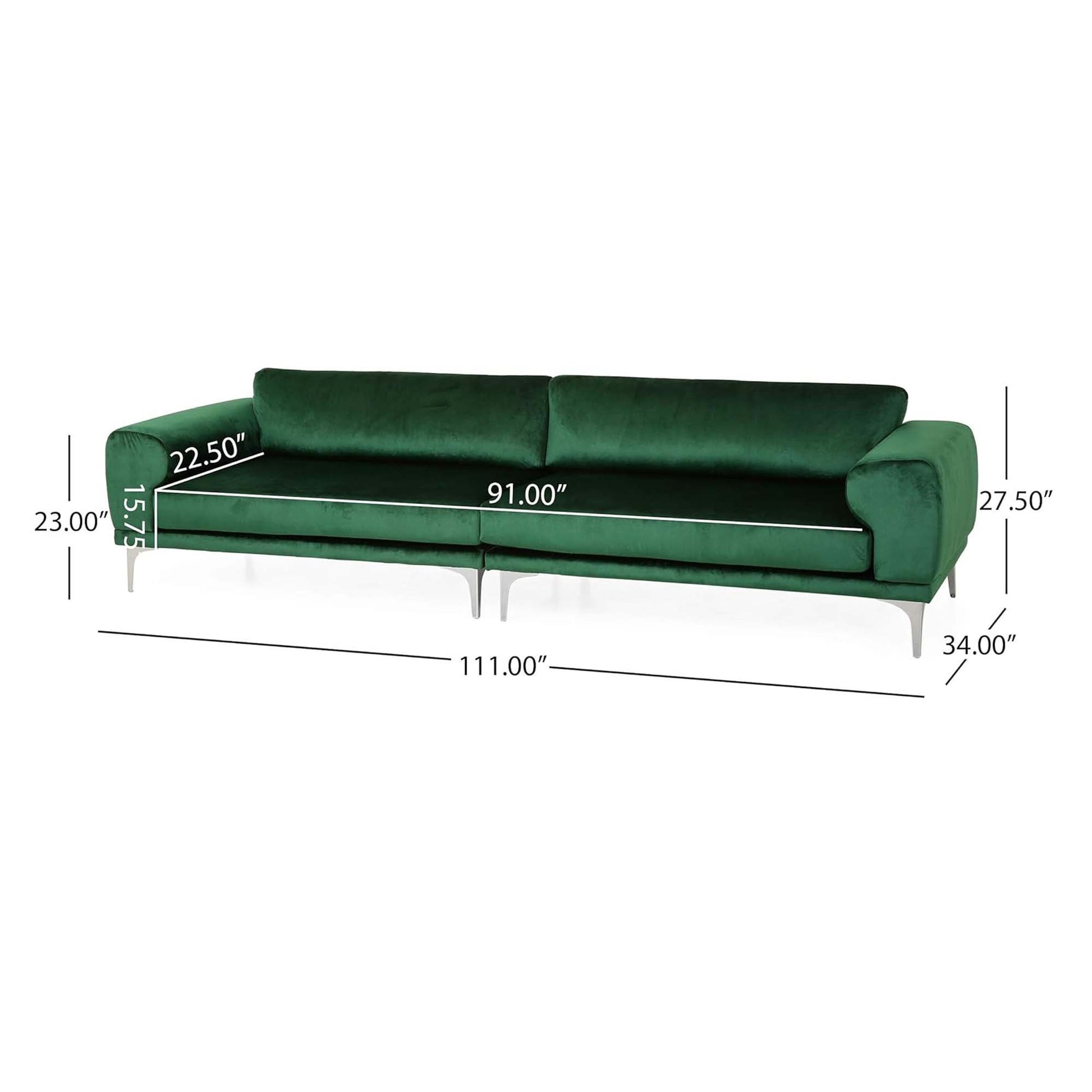 Mirod Comfy 4 Seat Sofa With Metal Legs, Modern For Living Room And Study Emerald Velvet 4 Seat