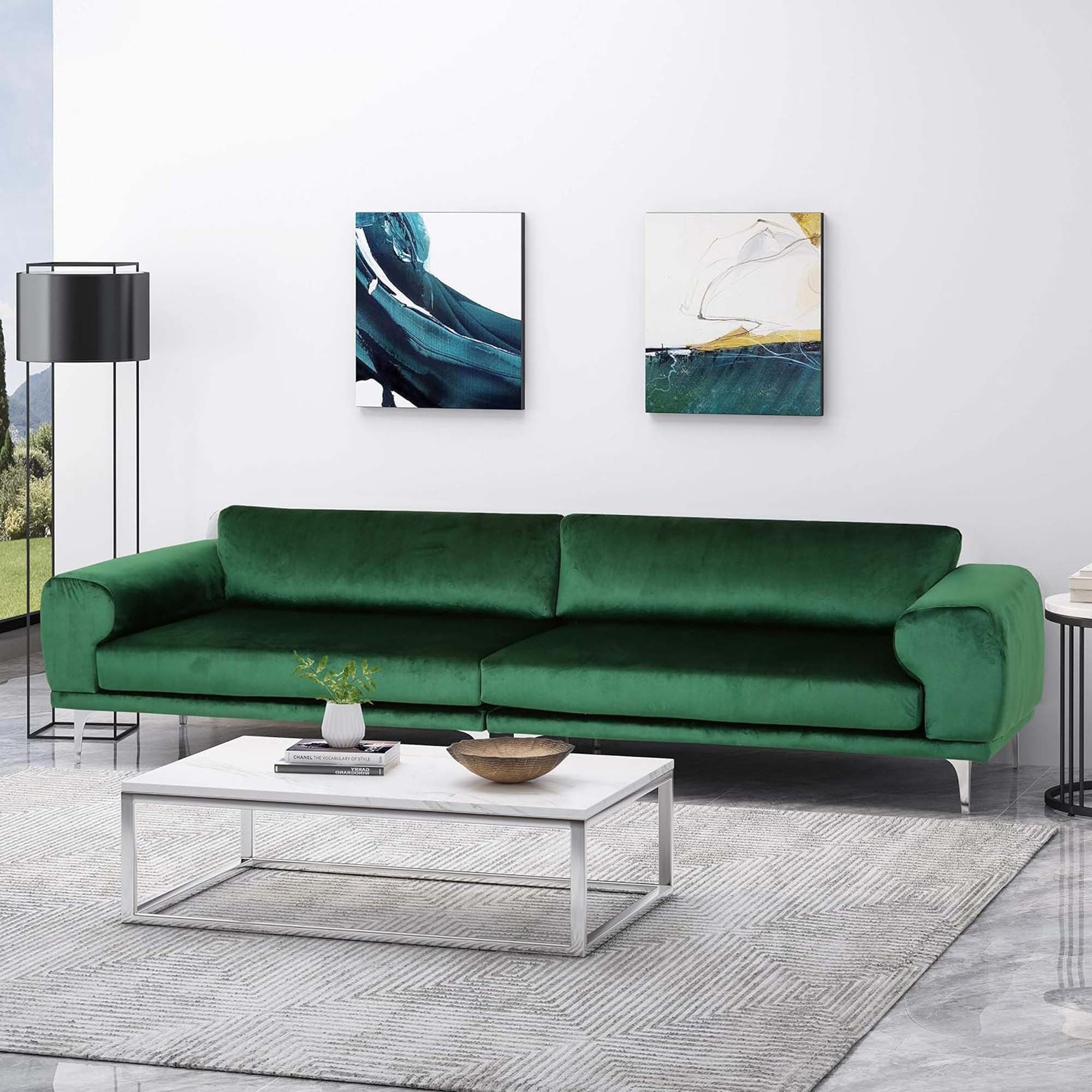 Mirod Comfy 4 Seat Sofa With Metal Legs, Modern For Living Room And Study Emerald Velvet 4 Seat