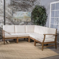 Perla 5 Pcs Sofa Set,Cream Cream Acacia Wood