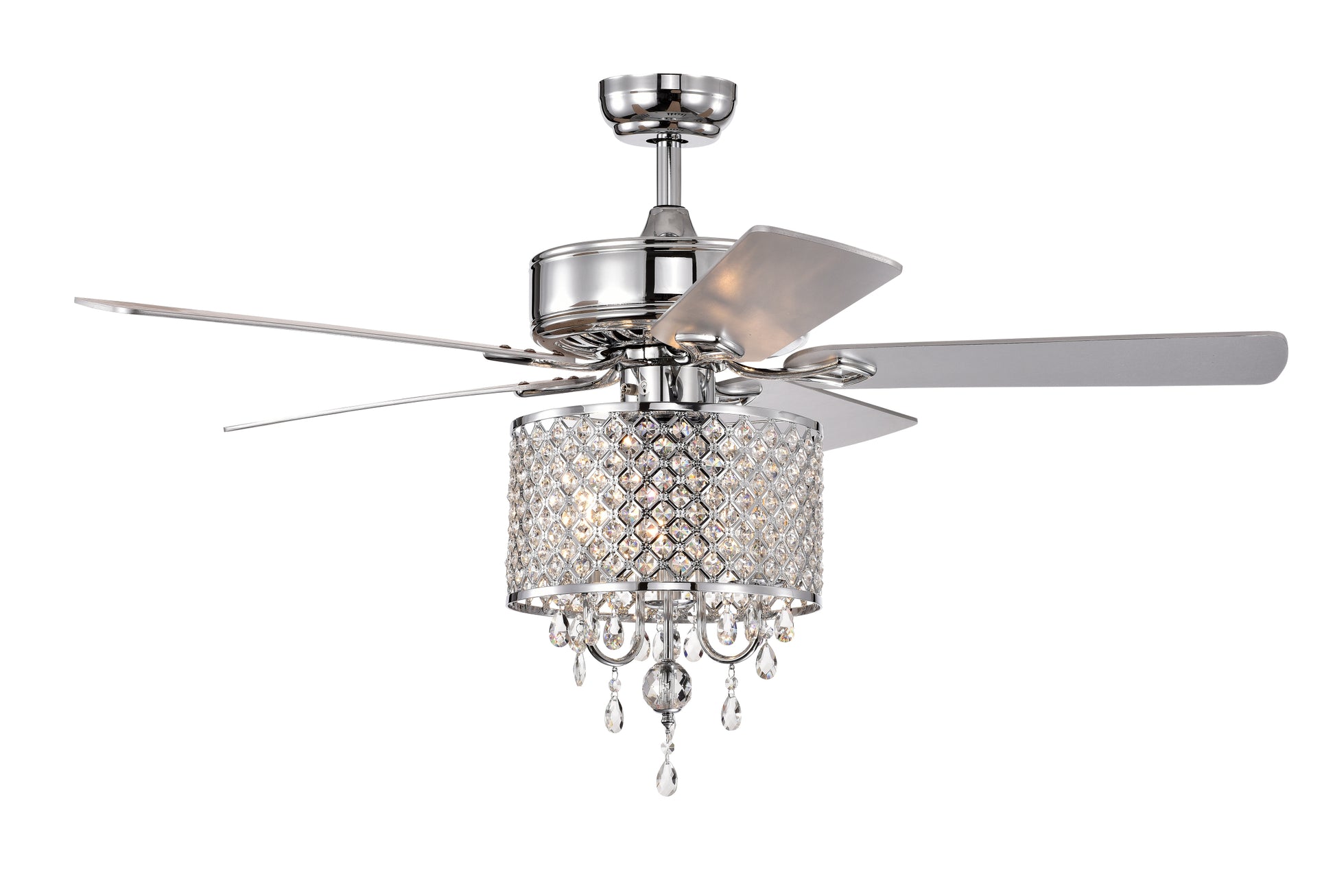 52'' Classical Crystal Ceiling Fan Lamp 3 Speed Hand Pull Chain High, Mid, Low , 5 Reversible Blades For Living Room, Dining Room, Bedroom, Family Room, Chrome ,3Pcs*E12 No Include Bulb Chrome American Traditional,Antique,Classic,Contemporary Crystal