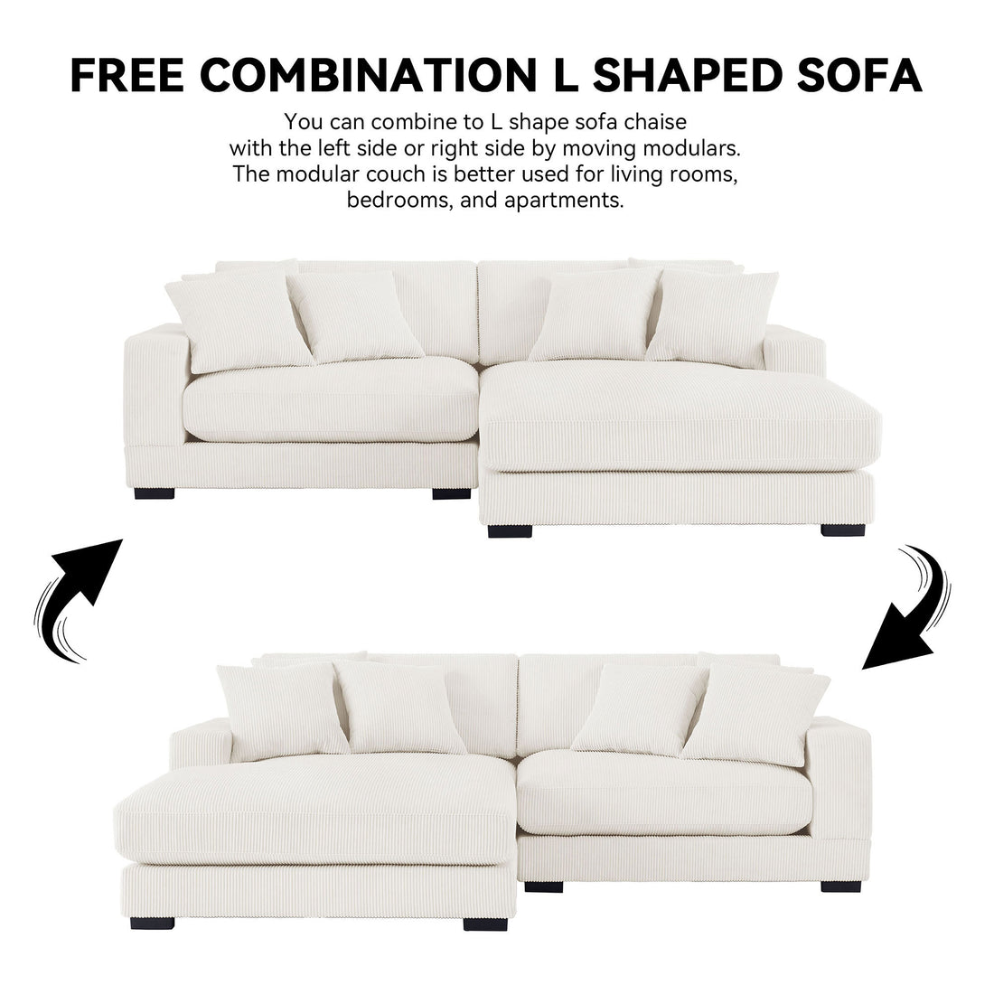 106.28Inch Sectional Couch Covers L Shaped Sofa Covers Chaise Lounge Cover 2 Pieces Sofa Cover Soft For Living Room,Office,Beige Beige Corduroy 4 Seat