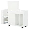 Multifunctional End Table With Wheels, Side Table With Tempered Glass Door, 2 Storage Shelves, 2 Drawers For Living Room, White White Mdf