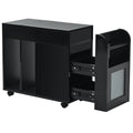 Multifunctional Extendable End Table With Wheels, Side Table With Tempered Glass Door, 2 Storage Shelves, 2 Drawers For Living Room, Black Black Mdf