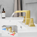 Bathroom Faucets For Sink 3 Hole Nickel Gold 8 Inch Widespread Bathroom Sink Faucet With Pop Up Drain Double Lever Handle Faucet Bathroom Vanity Faucet Basin Mixer Tap Faucet With Hose Bathroom Joystick Geometric Two Brushed Gold Side Sprayer Deck