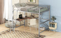 Full Size Loft Metal&Mdf Bed With Desk And Shelf, Silver Full Silver Metal