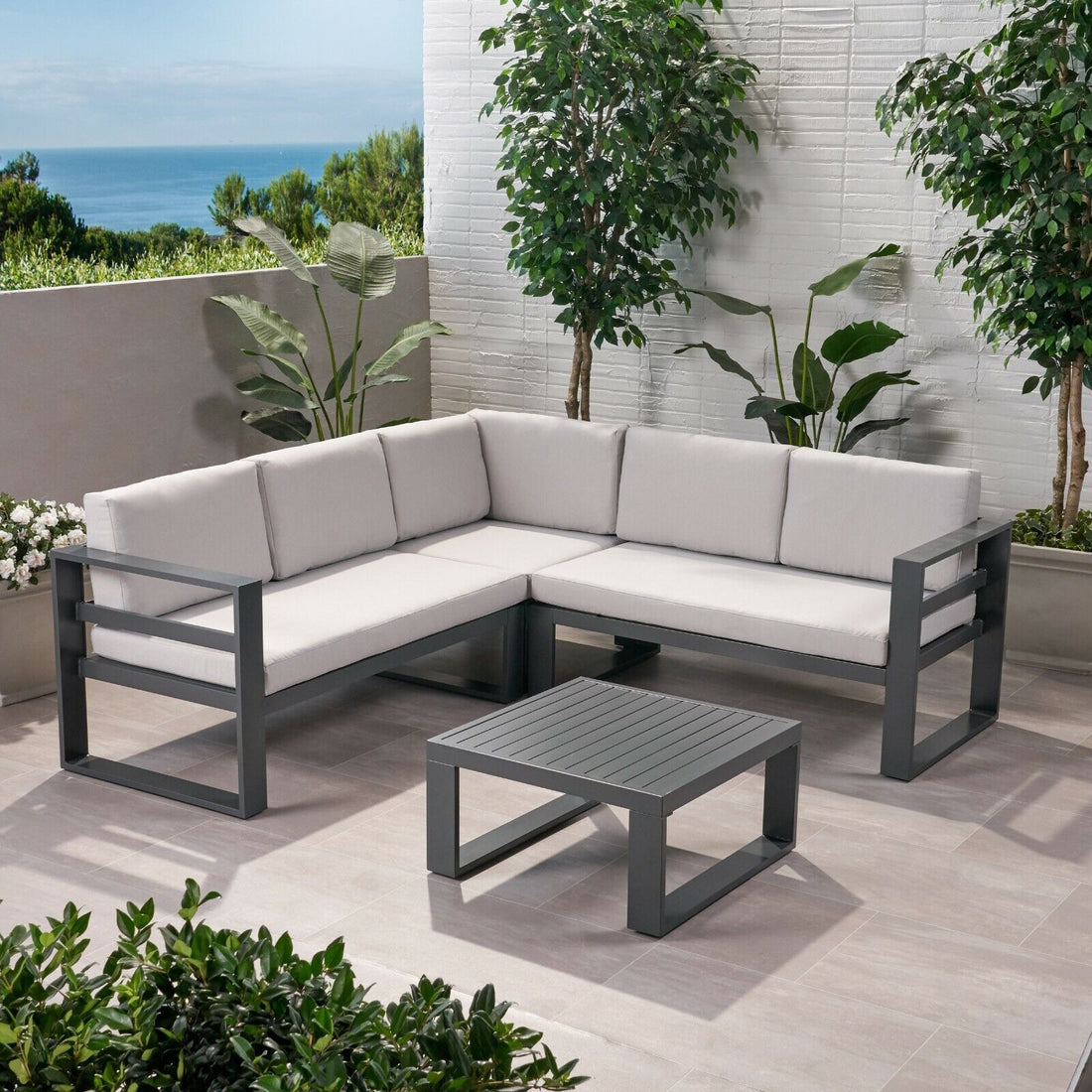 Dursley Outdoor Aluminum V Shape Sofa Sectional Yes Beige Grey Garden & Outdoor Aluminium