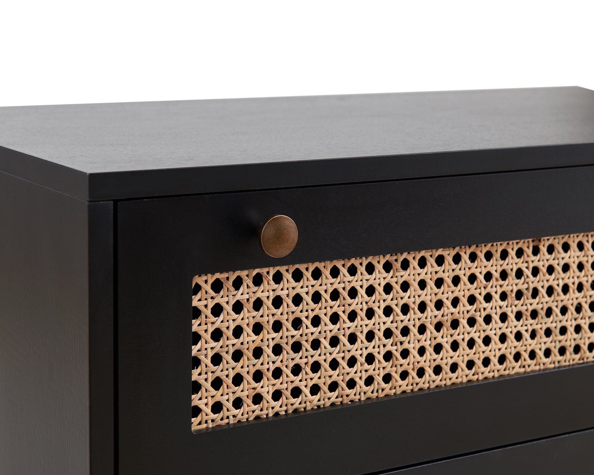 Rattan Storage Cabinet With 3 Large Drawers, Boho Mid Century Wooden Nightstand Drawer Dresser, Sideboard Buffet Cabinet With Storage For Living Room Dining Room Hallway Bedroom, 30 15.8 30 Inches Black Mdf