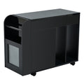 Multifunctional Extendable End Table With Wheels, Side Table With Tempered Glass Door, 2 Storage Shelves, 2 Drawers For Living Room, Black Black Mdf
