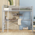 Full Size Loft Metal&Mdf Bed With Desk And Shelf, Silver Full Silver Metal