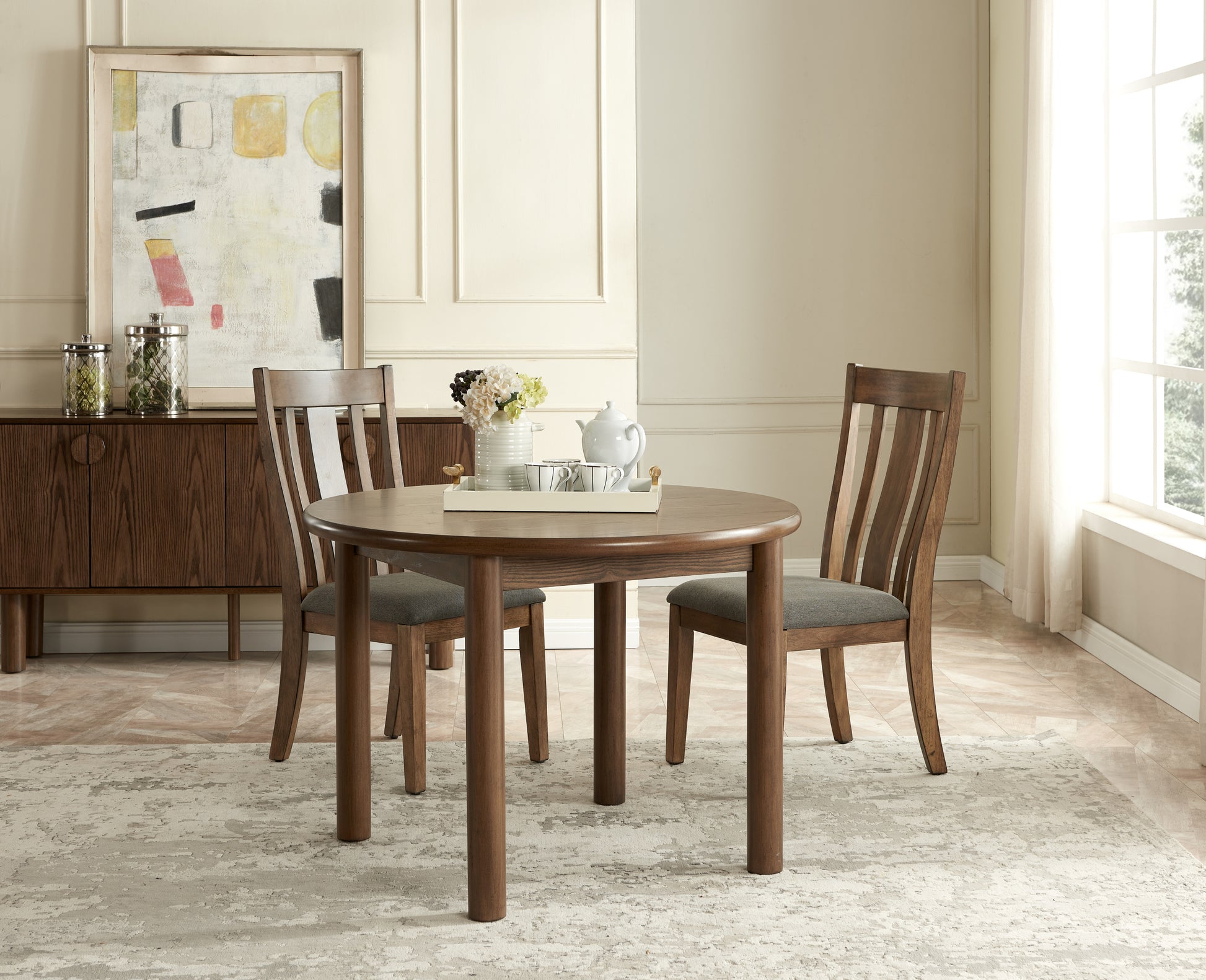 42" Round Dining Table For 4 Person, Retro Kitchen Table, Wooden Dinner Room Table With Solid Wood Legs For Home Kitchen Restaurant Living Room, Ultra Easy To Assemble Walnut Solid Wood Mdf