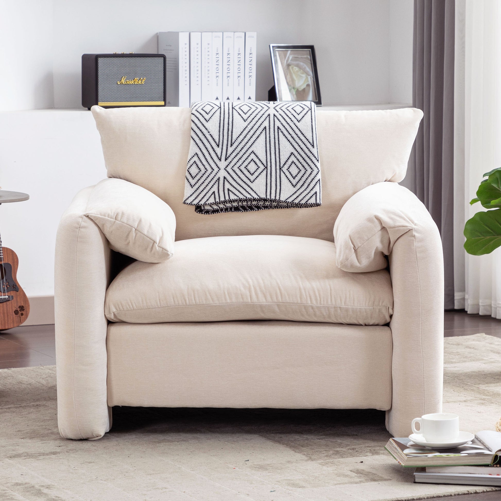 Modern Style Chenille Oversized Armchair Accent Chair Single Sofa Lounge Chair 38.6'' W For Living Room, Bedroom,Cream Cream Chenille