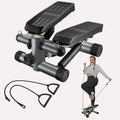 Steppers For Exercise, Stair Stepper With Resistance Bands, Mini Stepper With 330Lbs Loading Capacity, Hydraulic Fitness Stepper With Lcd Monitor, No Assembly Required Indoor Fitness Black Gray Durable Primary Living Space American Design,Contemporary