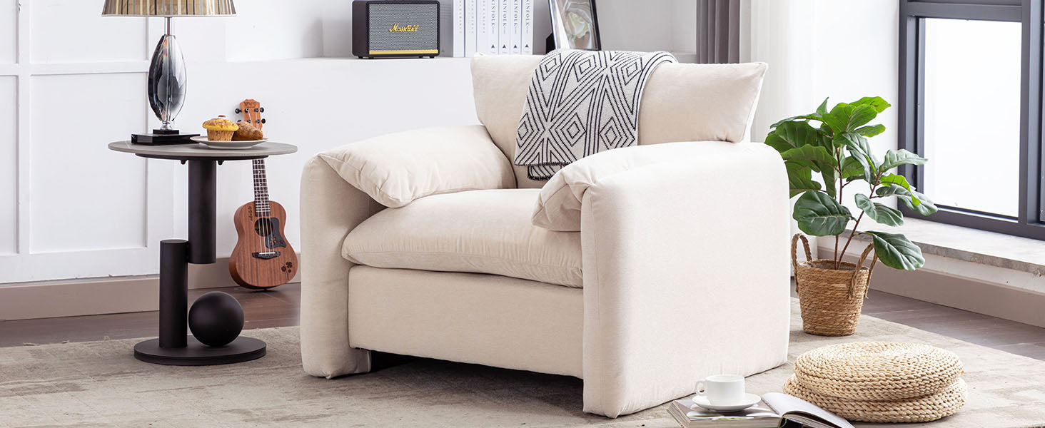 Modern Style Chenille Oversized Armchair Accent Chair Single Sofa Lounge Chair 38.6'' W For Living Room, Bedroom,Cream Cream Chenille