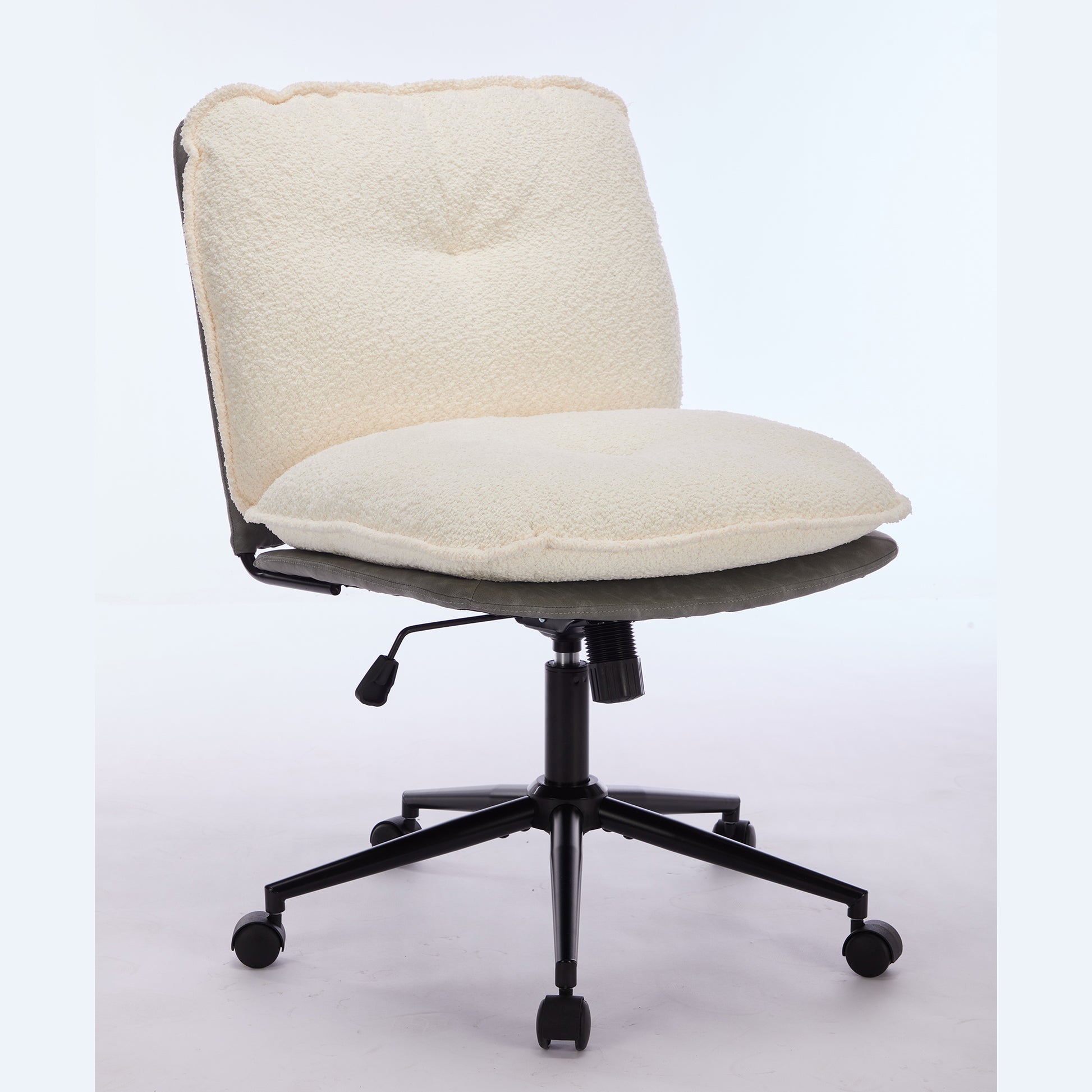 Oversize Seat Cirss Cross Chair With Wheels, Elegant Design Computer Chair, Adjustable Height 360 Rolling Swivel Home Office Chair For Small Space, Dressing Room, Living Room Gray White Dark Gray White Primary Living Space Casual Foam Pu Leather