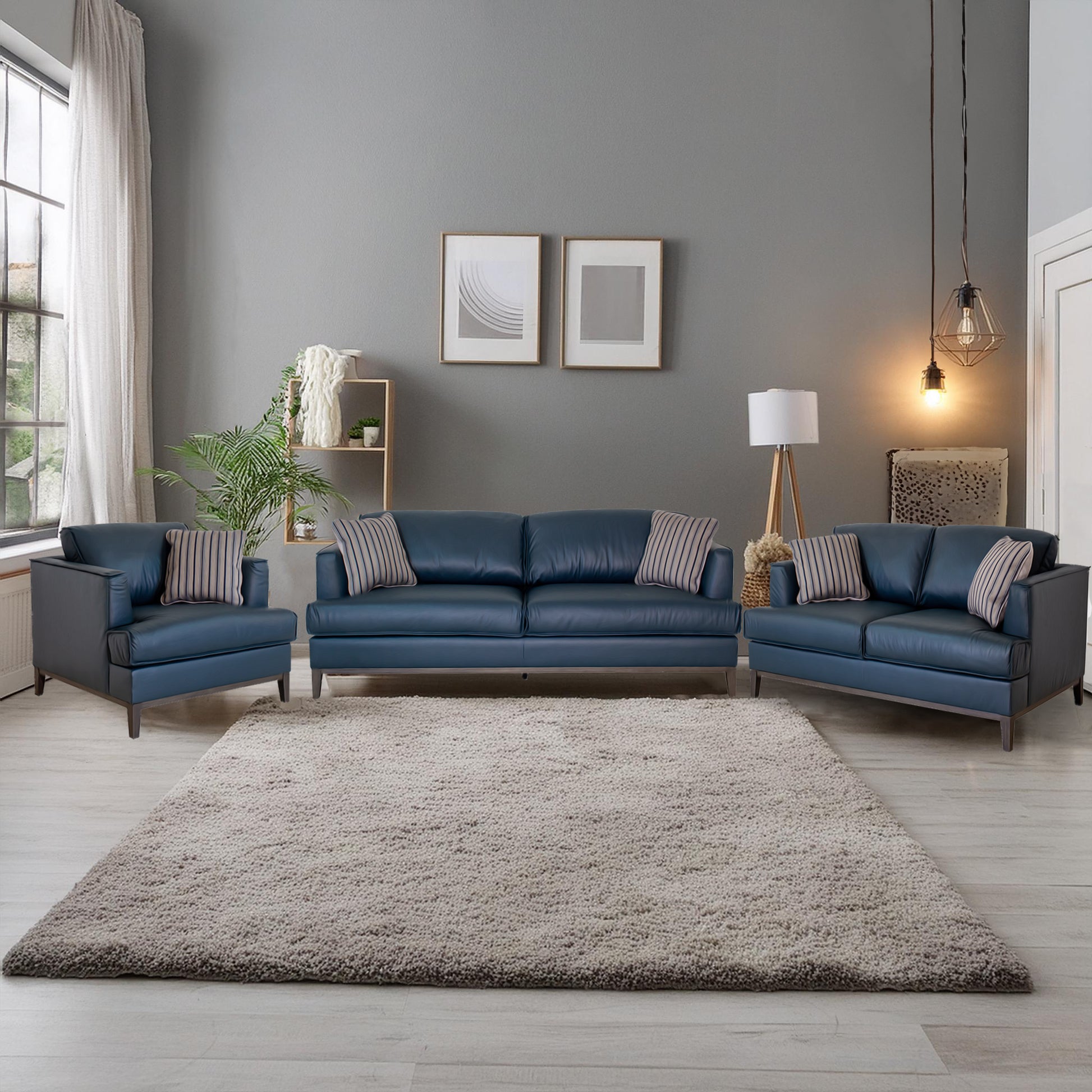 Aspen Navy Top Grain Leather Sofa Navy Wood Leather 3 Seat