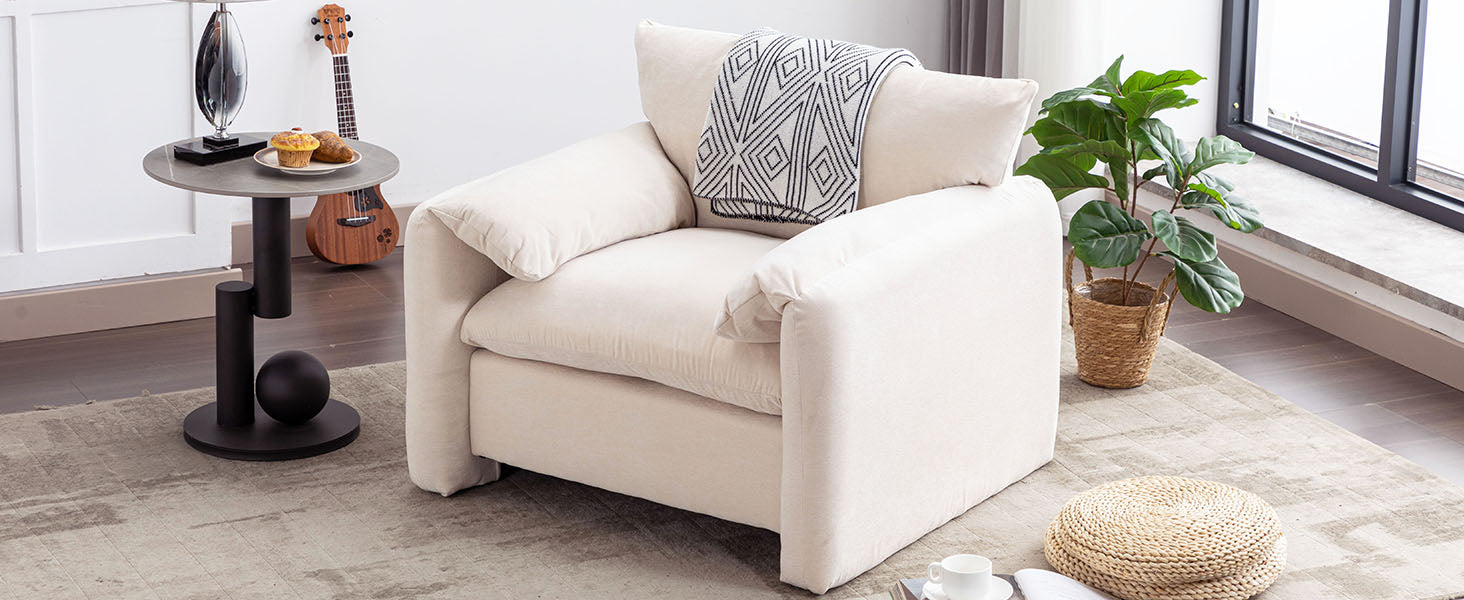 Modern Style Chenille Oversized Armchair Accent Chair Single Sofa Lounge Chair 38.6'' W For Living Room, Bedroom,Cream Cream Chenille
