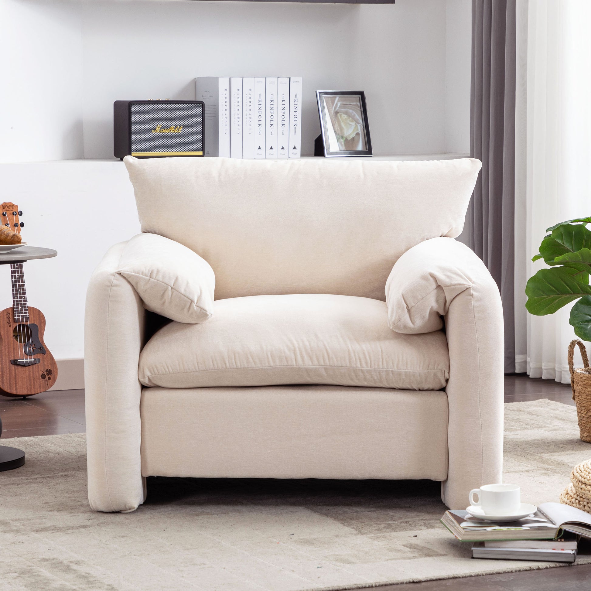Modern Style Chenille Oversized Armchair Accent Chair Single Sofa Lounge Chair 38.6'' W For Living Room, Bedroom,Cream Cream Chenille