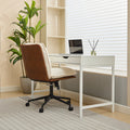 Oversize Seat Cirss Cross Chair With Wheels, Elegant Design Computer Chair, Adjustable Height 360 Rolling Swivel Home Office Chair For Small Space, Dressing Room, Living Room Brown White Dark Brown White Primary Living Space Casual Foam Pu Leather