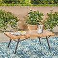 Canoga Outdoor Industrial Loveseat With Coffee Table Natural Grey Fabric