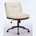 Oversize Seat Cirss Cross Chair With Wheels, Elegant Design Computer Chair, Adjustable Height 360 Rolling Swivel Home Office Chair For Small Space, Dressing Room, Living Room Brown White Dark Brown White Primary Living Space Casual Foam Pu Leather
