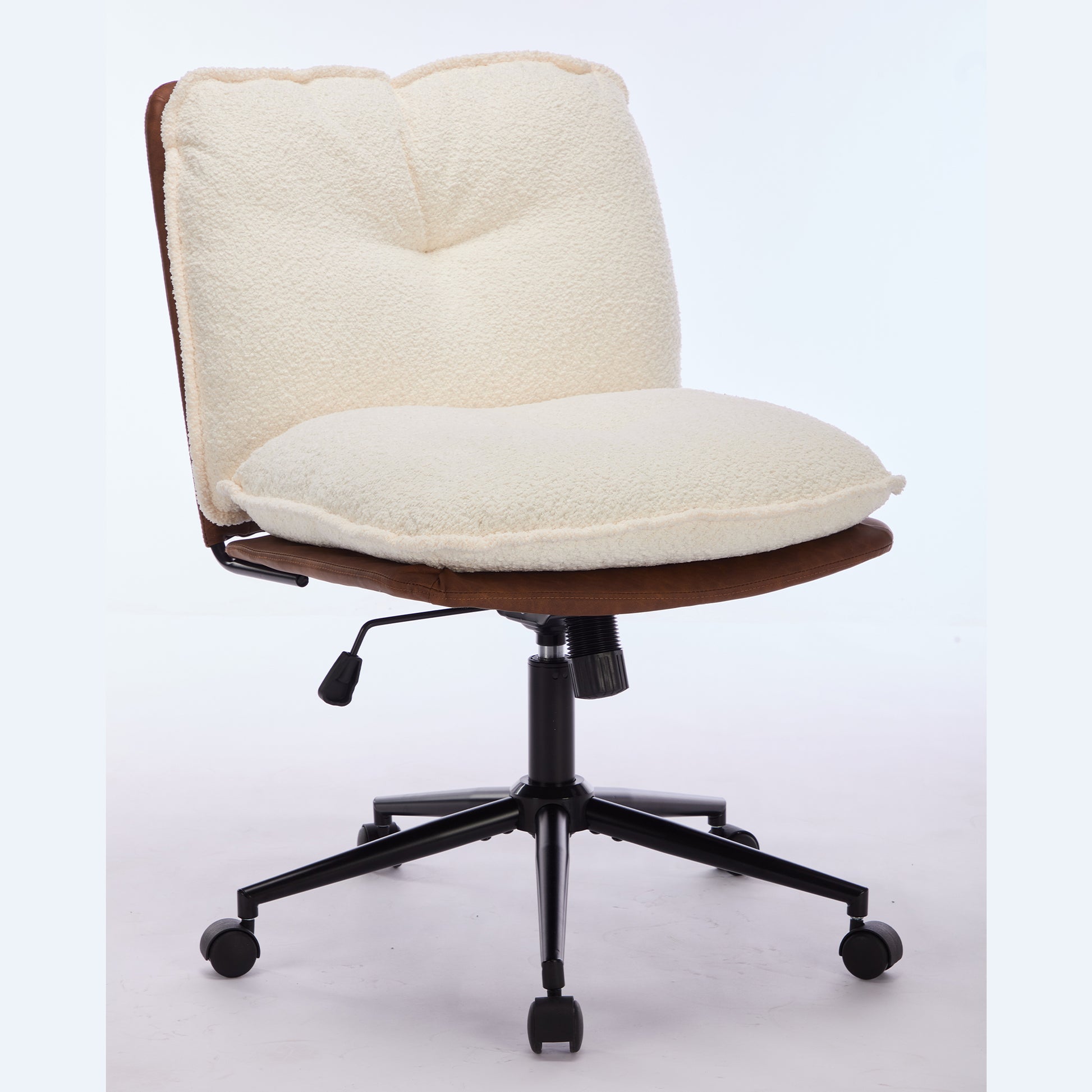 Oversize Seat Cirss Cross Chair With Wheels, Elegant Design Computer Chair, Adjustable Height 360 Rolling Swivel Home Office Chair For Small Space, Dressing Room, Living Room Brown White Dark Brown White Primary Living Space Casual Foam Pu Leather