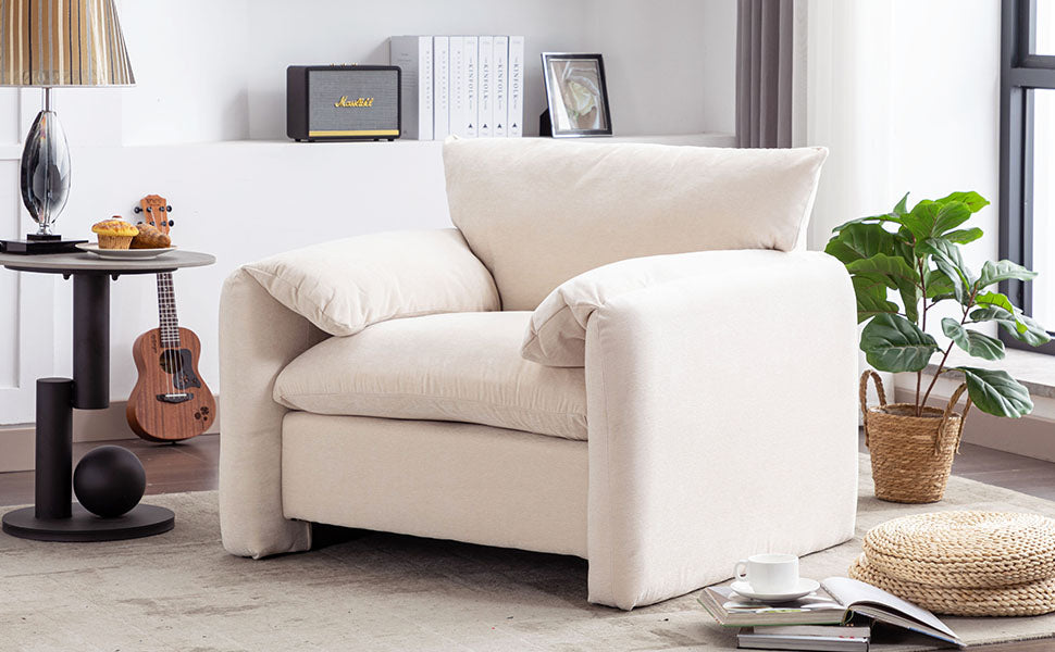Modern Style Chenille Oversized Armchair Accent Chair Single Sofa Lounge Chair 38.6'' W For Living Room, Bedroom,Cream Cream Chenille