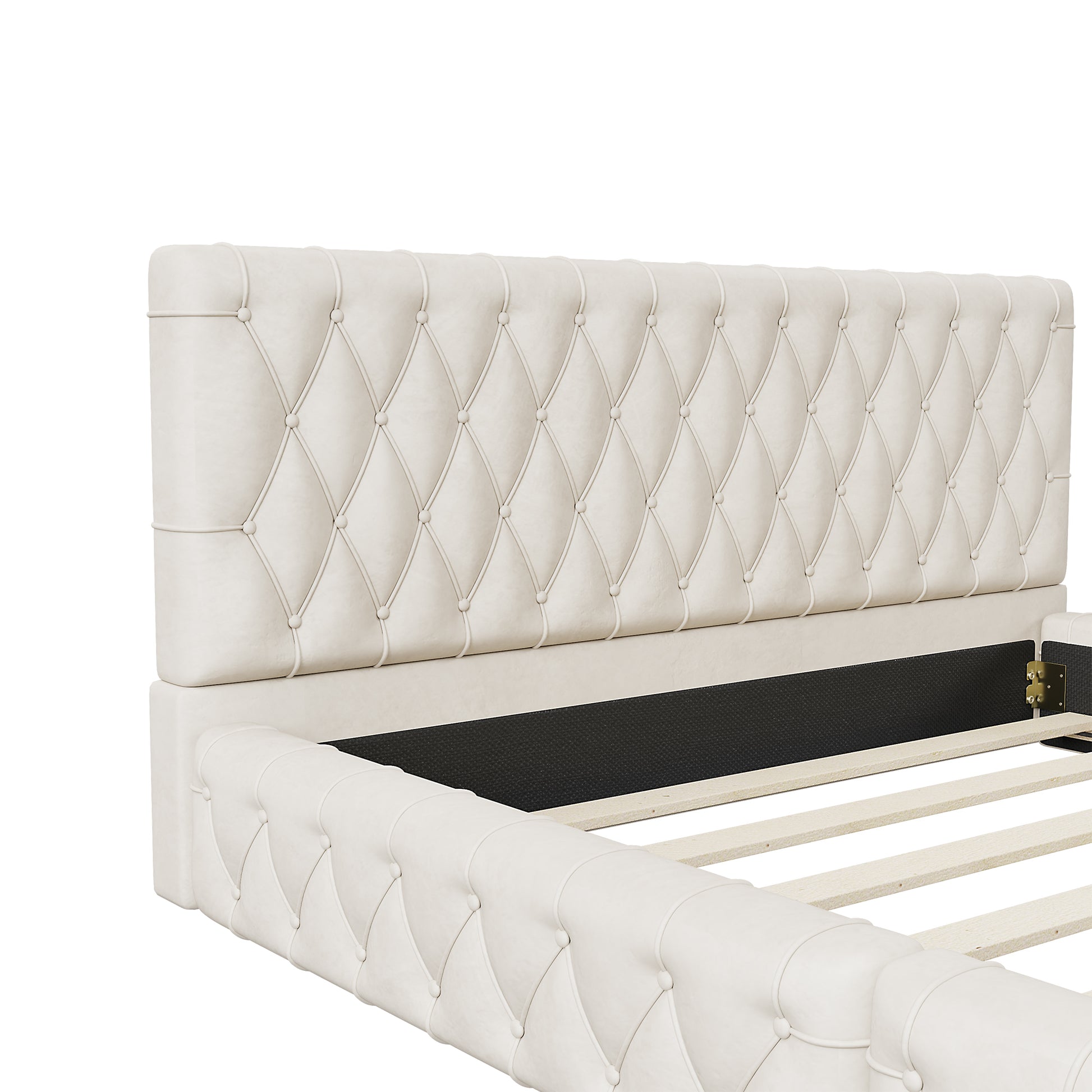 2 Pieces Bedroom Sets Queen Size Upholstered Bed With Rectangular Upholstered Ottoman For Bedroom,White Queen White 2 Piece Set Solid Wood Mdf