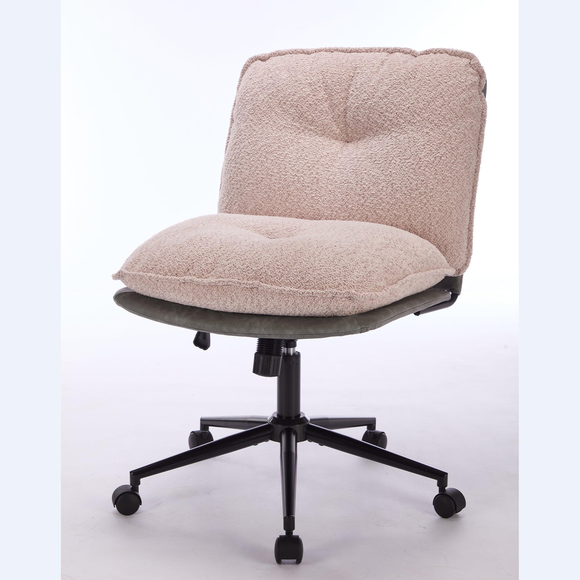 Oversize Seat Cirss Cross Chair With Wheels, Elegant Design Computer Chair, Adjustable Height 360 Rolling Swivel Home Office Chair For Small Space, Dressing Room, Living Room Gray Pink Pink Grey Primary Living Space Casual Foam Pu Leather
