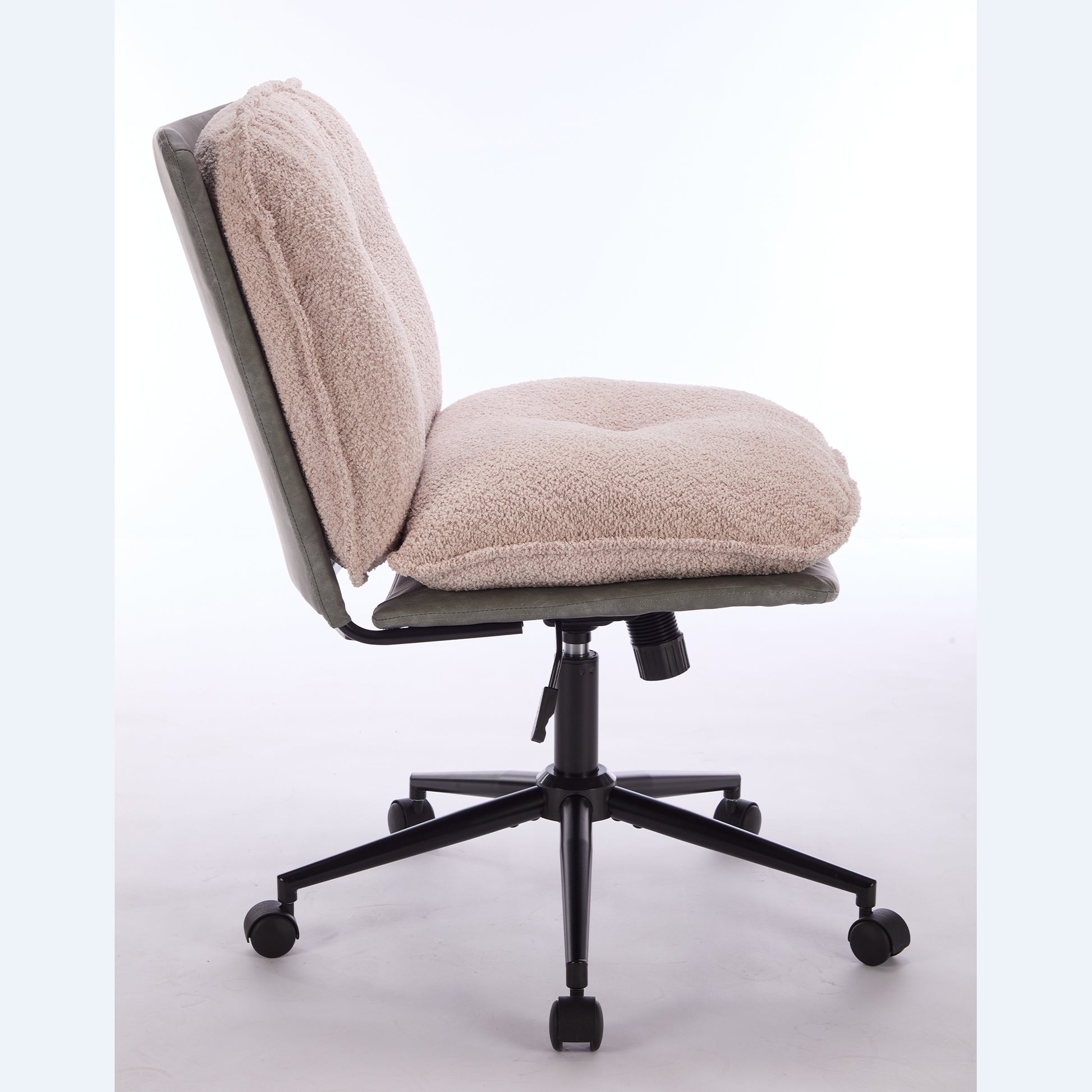 Oversize Seat Cirss Cross Chair With Wheels, Elegant Design Computer Chair, Adjustable Height 360 Rolling Swivel Home Office Chair For Small Space, Dressing Room, Living Room Gray Pink Pink Grey Primary Living Space Casual Foam Pu Leather