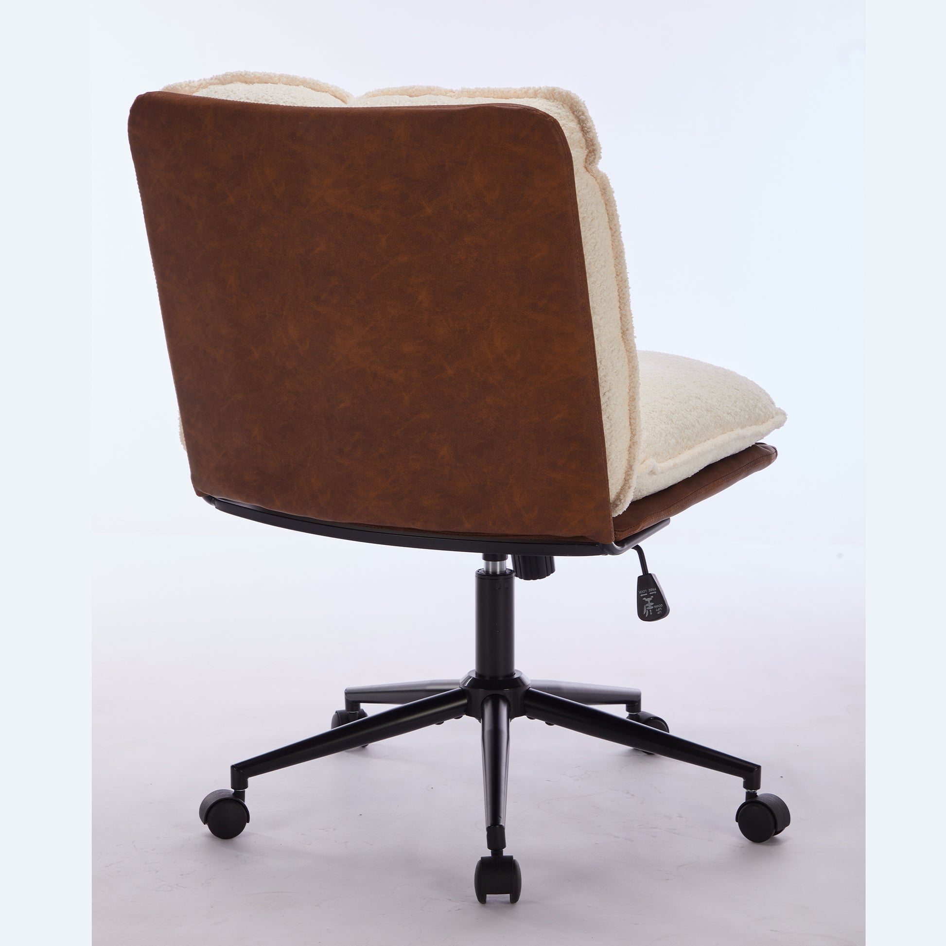 Oversize Seat Cirss Cross Chair With Wheels, Elegant Design Computer Chair, Adjustable Height 360 Rolling Swivel Home Office Chair For Small Space, Dressing Room, Living Room Brown White Dark Brown White Primary Living Space Casual Foam Pu Leather