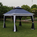 Outdoor 11X 11Ft Pop Up Gazebo Canopy With Removable Zipper Netting,2 Tier Soft Top Event Tent,Suitable For Patio Backyard Garden Camping Area,Blue Blue Metal