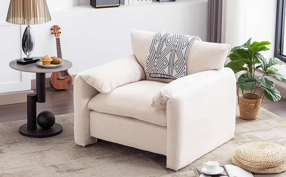 Modern Style Chenille Oversized Armchair Accent Chair Single Sofa Lounge Chair 38.6'' W For Living Room, Bedroom,Cream Cream Chenille
