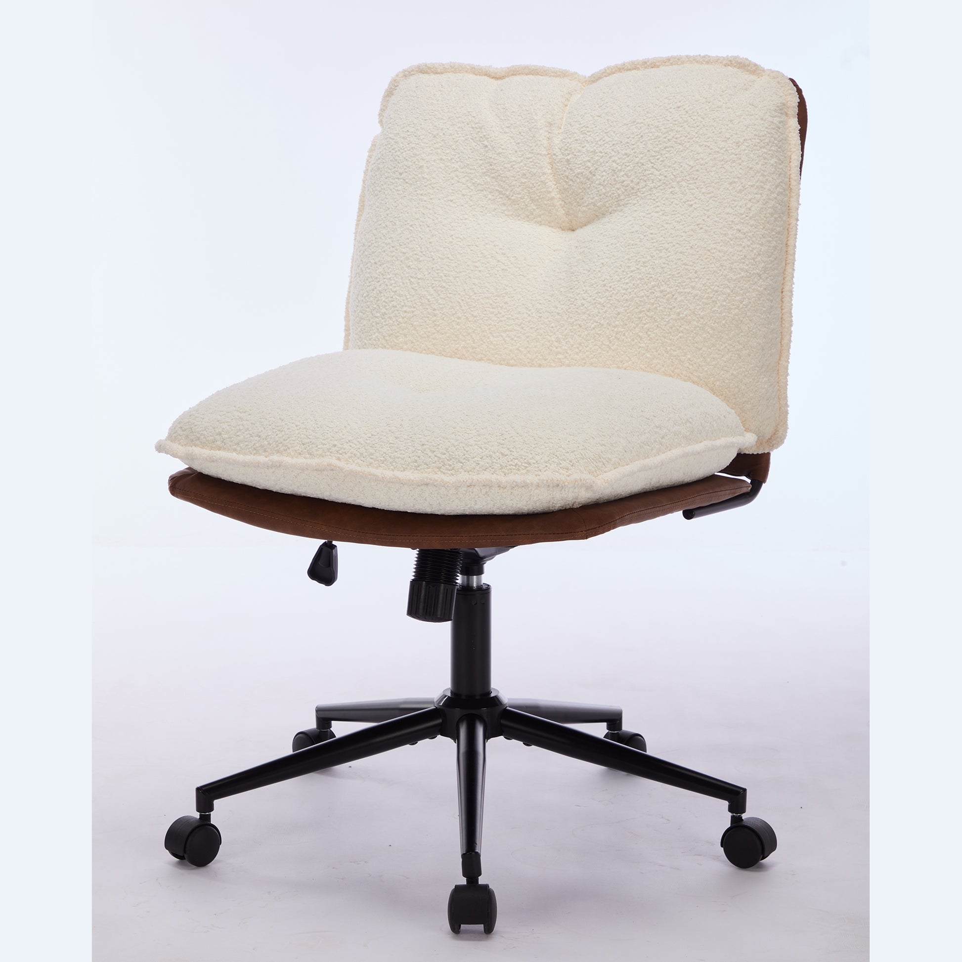 Oversize Seat Cirss Cross Chair With Wheels, Elegant Design Computer Chair, Adjustable Height 360 Rolling Swivel Home Office Chair For Small Space, Dressing Room, Living Room Brown White Dark Brown White Primary Living Space Casual Foam Pu Leather