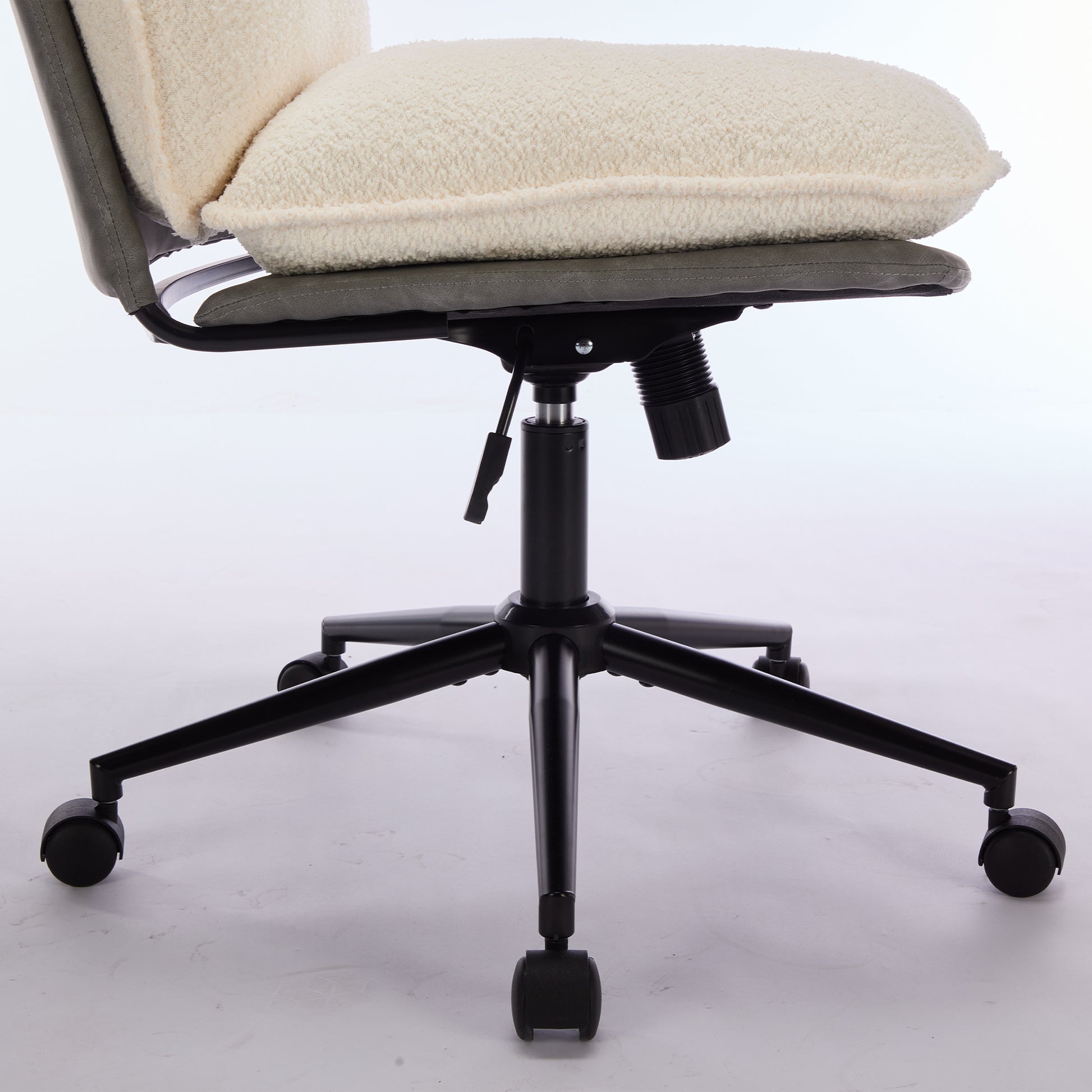 Oversize Seat Cirss Cross Chair With Wheels, Elegant Design Computer Chair, Adjustable Height 360 Rolling Swivel Home Office Chair For Small Space, Dressing Room, Living Room Gray White Dark Gray White Primary Living Space Casual Foam Pu Leather