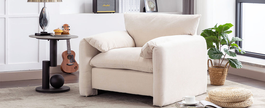 Modern Style Chenille Oversized Armchair Accent Chair Single Sofa Lounge Chair 38.6'' W For Living Room, Bedroom,Cream Cream Chenille
