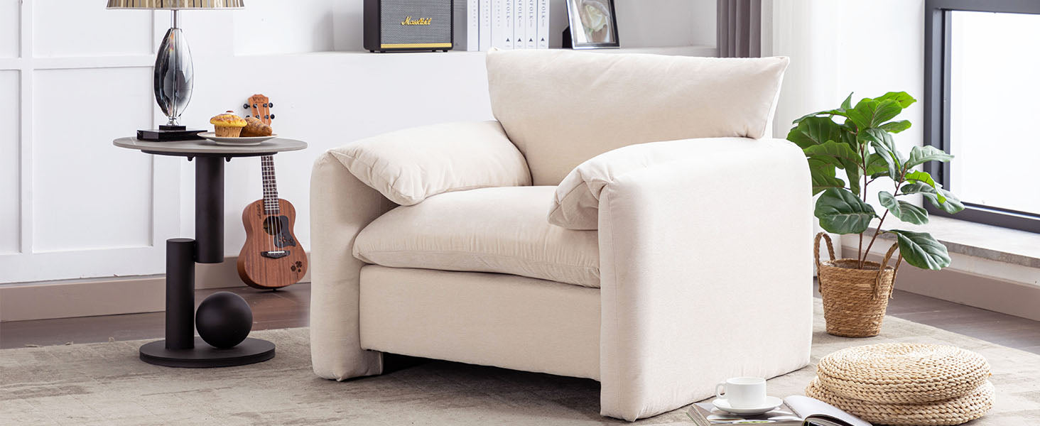 Modern Style Chenille Oversized Armchair Accent Chair Single Sofa Lounge Chair 38.6'' W For Living Room, Bedroom,Cream Cream Chenille