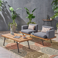 Canoga Outdoor Industrial Loveseat With Coffee Table Natural Grey Fabric