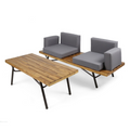 Canoga Outdoor Industrial Loveseat With Coffee Table Natural Grey Fabric