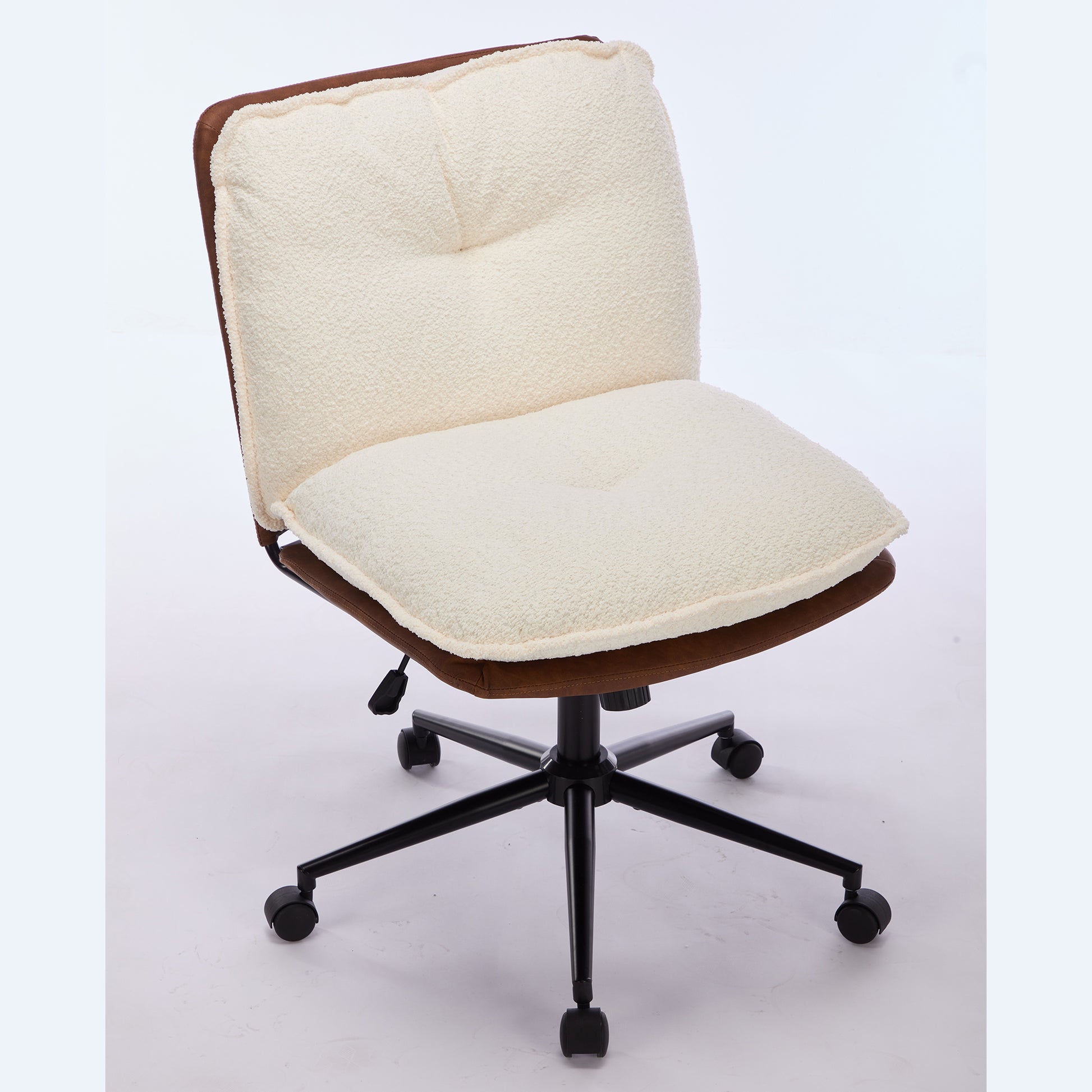 Oversize Seat Cirss Cross Chair With Wheels, Elegant Design Computer Chair, Adjustable Height 360 Rolling Swivel Home Office Chair For Small Space, Dressing Room, Living Room Brown White Dark Brown White Primary Living Space Casual Foam Pu Leather