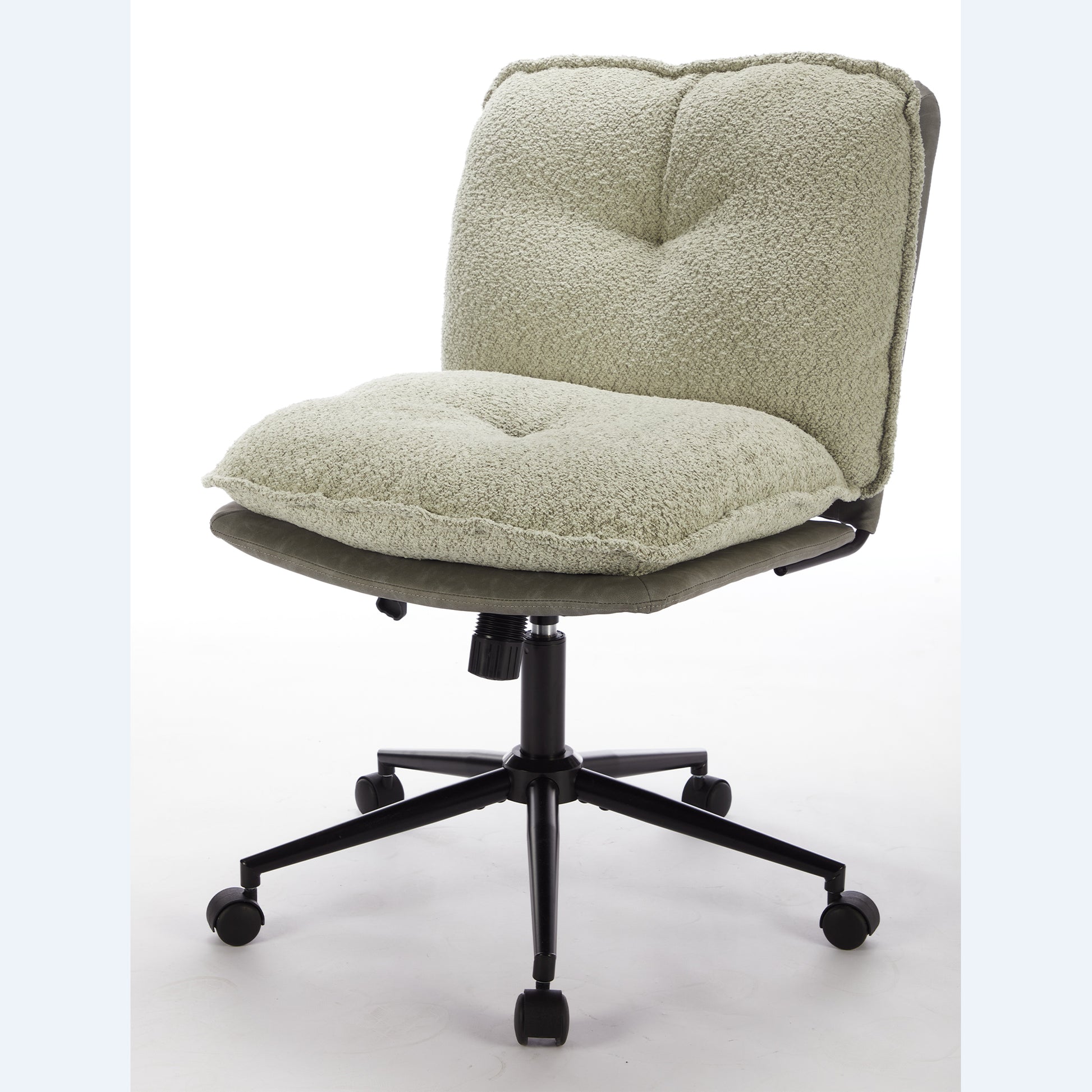 Oversize Seat Cirss Cross Chair With Wheels, Elegant Design Computer Chair, Adjustable Height 360 Rolling Swivel Home Office Chair For Small Space, Dressing Room, Living Room Gray Green Gray Primary Living Space Casual Foam Pu Leather