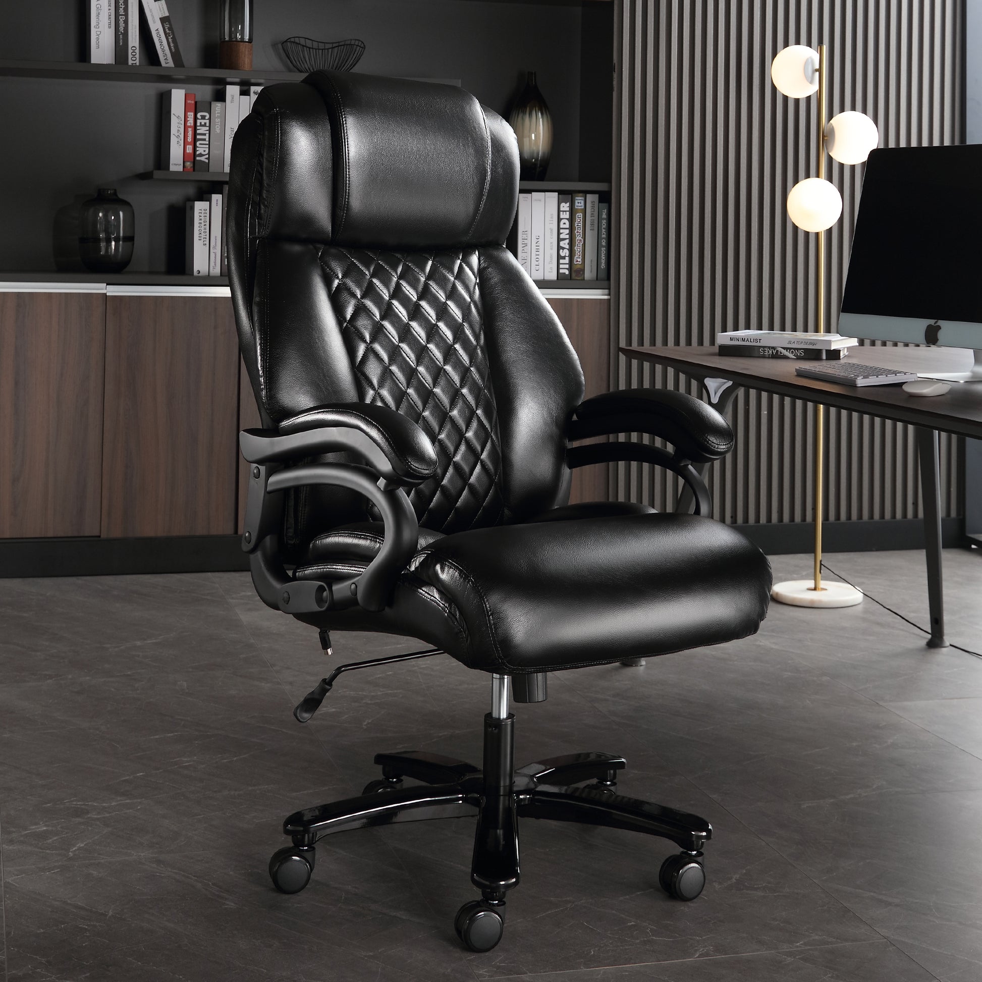 Big And Tall Office Chair, 500Lbs High Back Large Executive Chair With Electric Airbag Heating High Back Computer Chair With Wide Seat, Black Ergonomic Leather Rocking Chair Black Leather