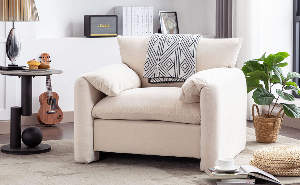 Modern Style Chenille Oversized Armchair Accent Chair Single Sofa Lounge Chair 38.6'' W For Living Room, Bedroom,Cream Cream Chenille