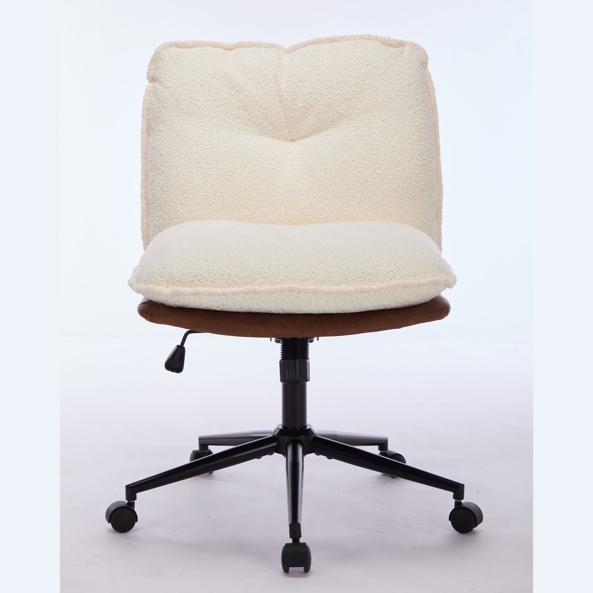 Oversize Seat Cirss Cross Chair With Wheels, Elegant Design Computer Chair, Adjustable Height 360 Rolling Swivel Home Office Chair For Small Space, Dressing Room, Living Room Brown White Dark Brown White Primary Living Space Casual Foam Pu Leather