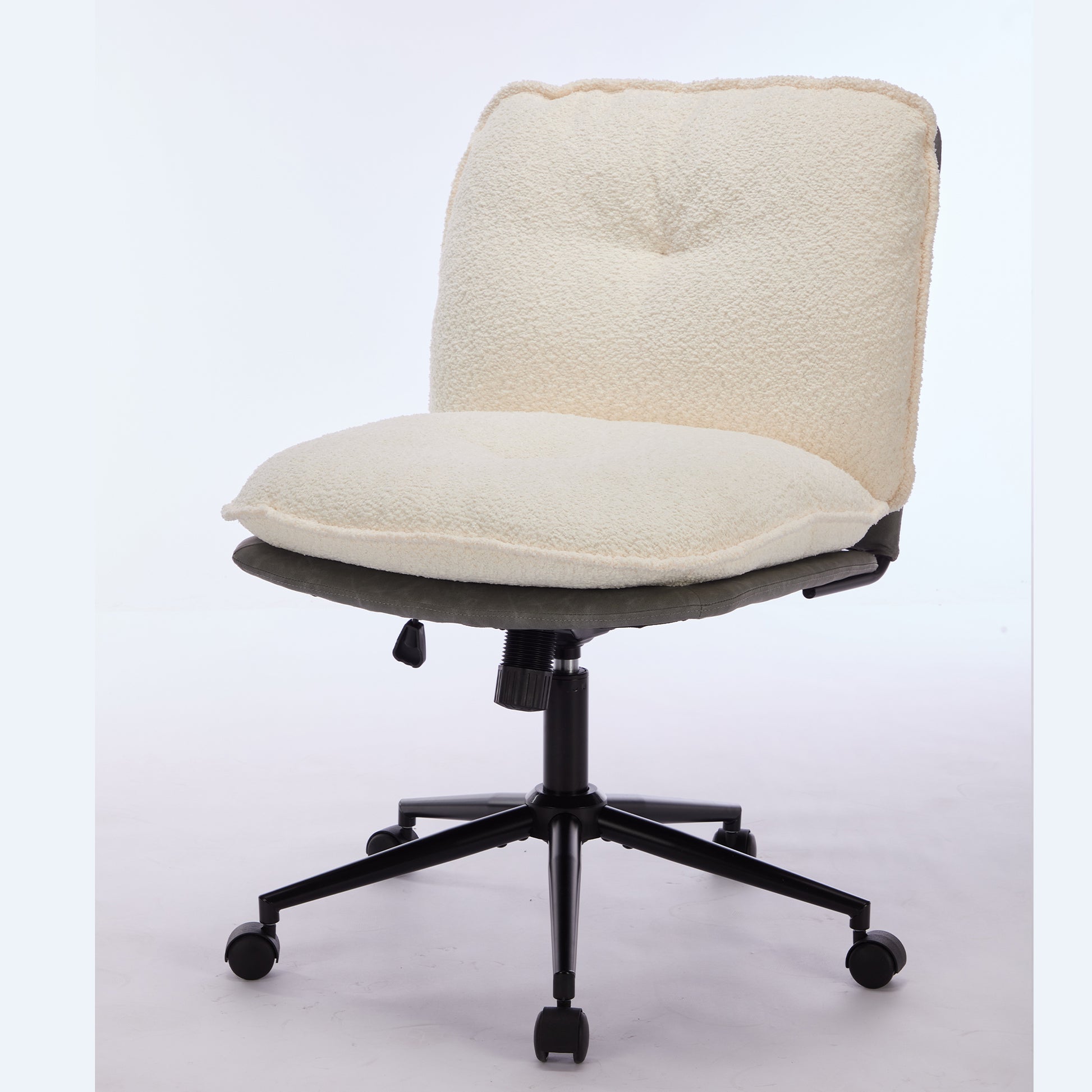 Oversize Seat Cirss Cross Chair With Wheels, Elegant Design Computer Chair, Adjustable Height 360 Rolling Swivel Home Office Chair For Small Space, Dressing Room, Living Room Gray White Dark Gray White Primary Living Space Casual Foam Pu Leather