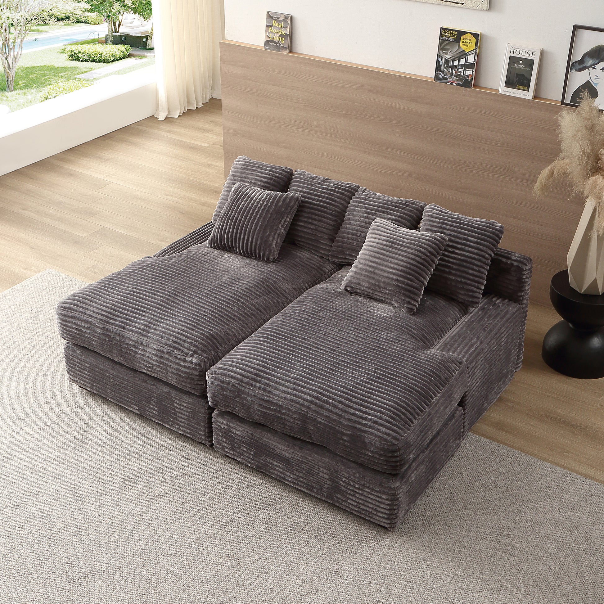 74.8" Modern Luxury Twins Sofa Couch For Living Room Quality Corduroy Upholstery Sleeper Sofa Bed Daybed Grey Grey Corduroy 2 Seat